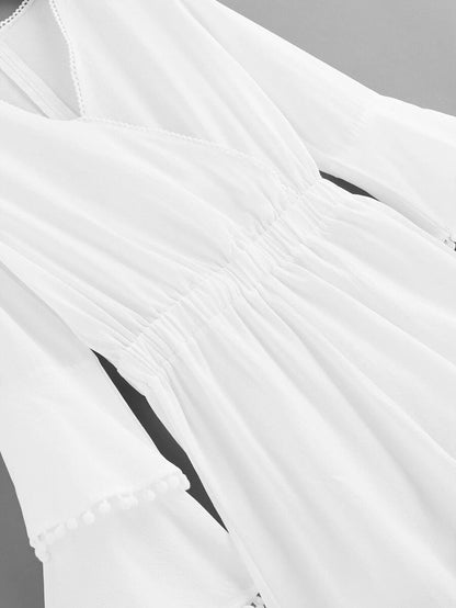 Pom Pom Detail Bell Sleeve Wrap Jumpsuit Periwinkley Shop