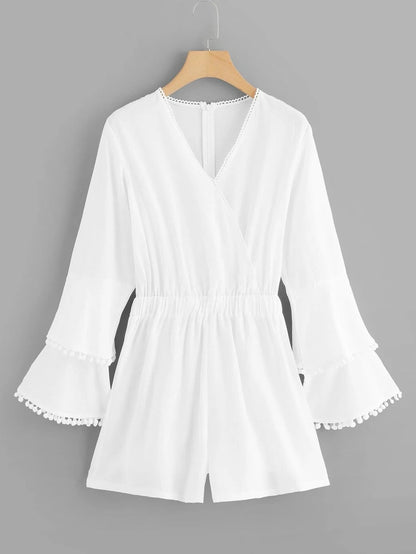 Pom Pom Detail Bell Sleeve Wrap Jumpsuit Periwinkley Shop
