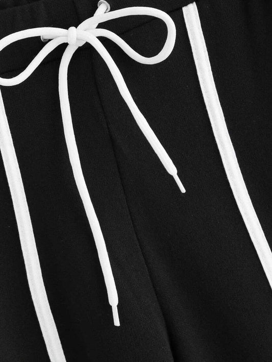 Contrast Binding Sweatshirt & Drawstring Sweatpants Periwinkley Shop