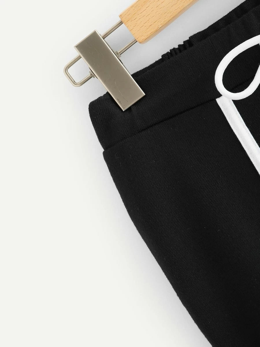 Contrast Binding Sweatshirt & Drawstring Sweatpants Periwinkley Shop
