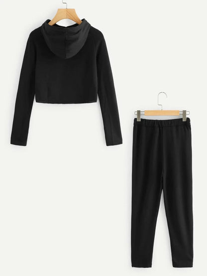 Contrast Binding Sweatshirt & Drawstring Sweatpants Periwinkley Shop