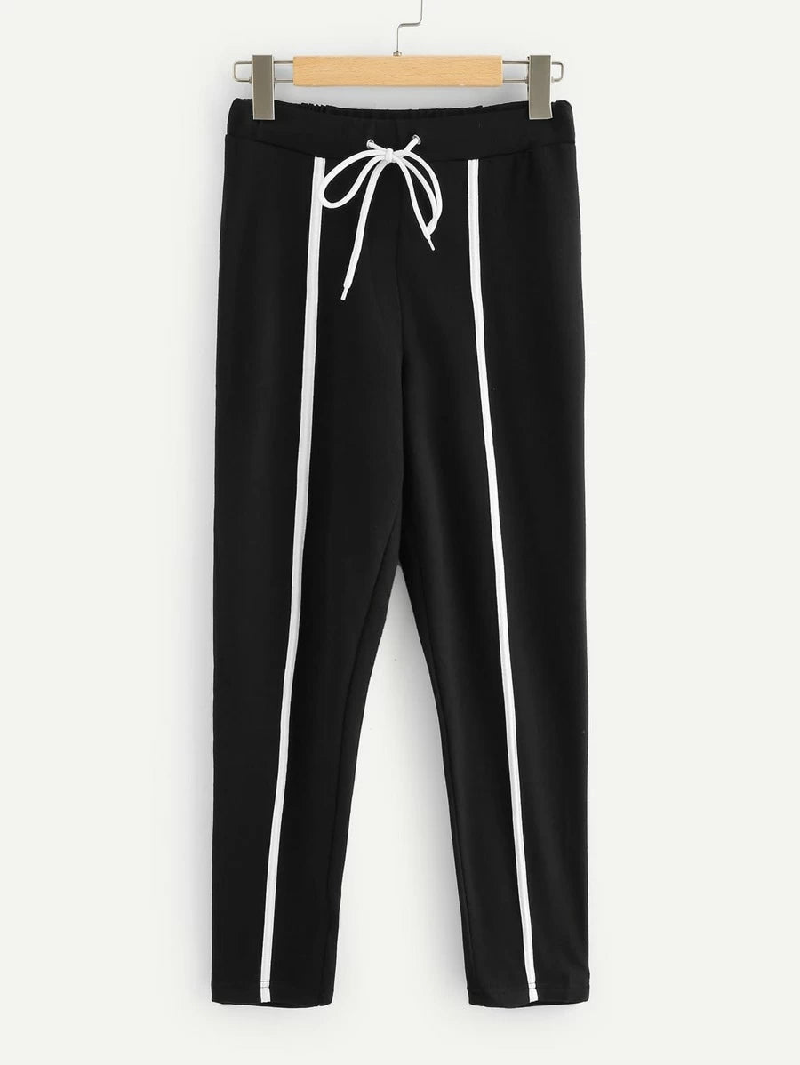 Contrast Binding Sweatshirt & Drawstring Sweatpants Periwinkley Shop