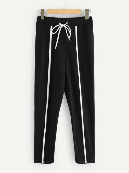 Contrast Binding Sweatshirt & Drawstring Sweatpants Periwinkley Shop