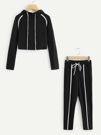 Contrast Binding Sweatshirt & Drawstring Sweatpants Periwinkley Shop