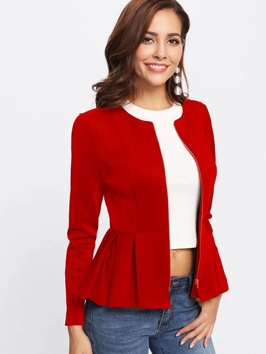 Zip Up Box Pleated Peplum Jacket Periwinkley Shop