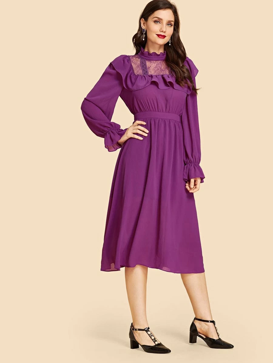Ruched Trim Lace Zip Back Dress Periwinkley Shop