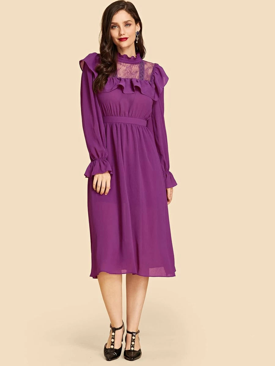 Ruched Trim Lace Zip Back Dress Periwinkley Shop
