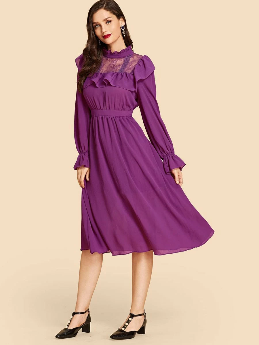 Ruched Trim Lace Zip Back Dress Periwinkley Shop
