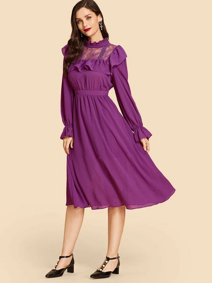 Ruched Trim Lace Zip Back Dress Periwinkley Shop