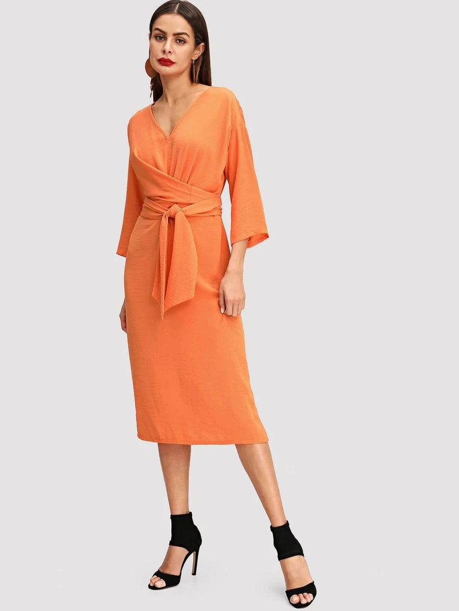 V Neck Twist Front Dress Periwinkley Shop
