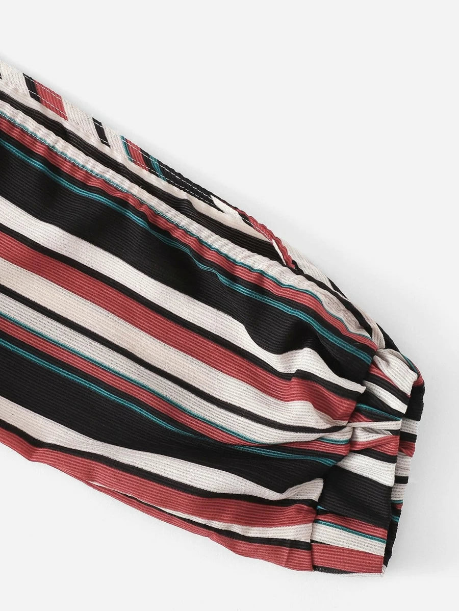 V Neckline Striped Top With Pants Periwinkley Shop