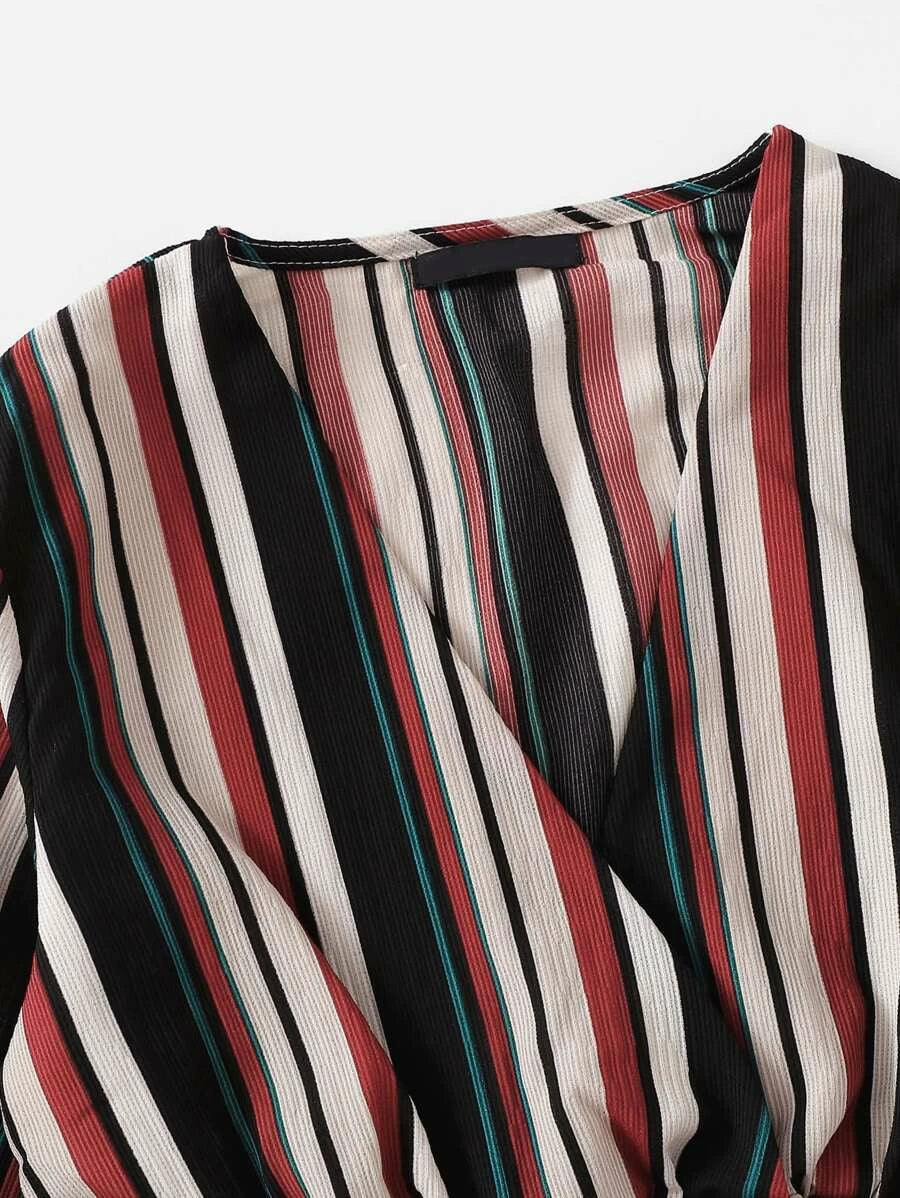 V Neckline Striped Top With Pants Periwinkley Shop