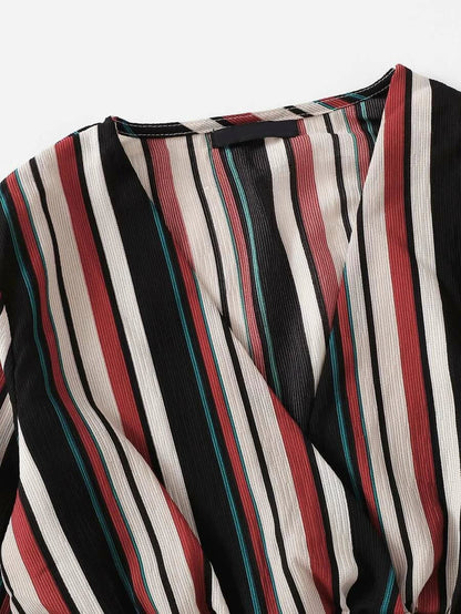 V Neckline Striped Top With Pants Periwinkley Shop