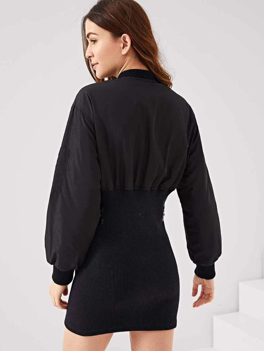 Zip Detail Skinny Bomber Dress Periwinkley Shop