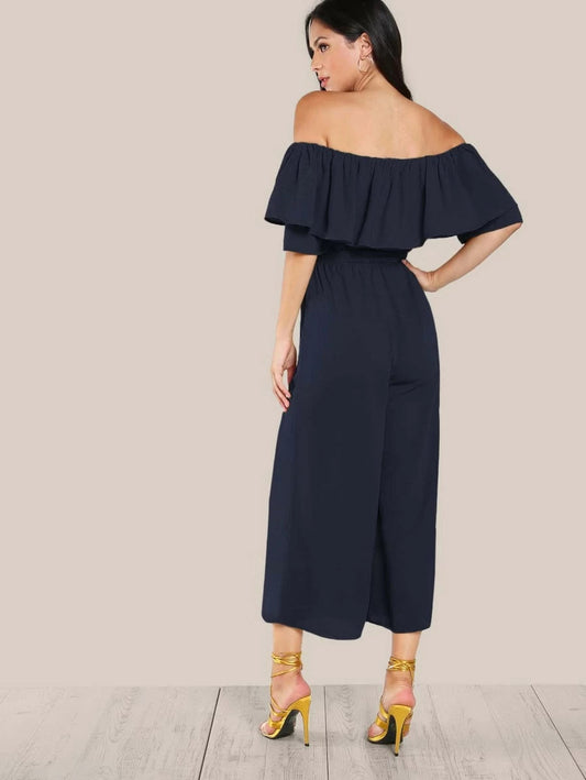 Flounce Off Shoulder Self Tie Culotte Jumpsuit Periwinkley Shop
