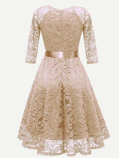 Ribbon Tie Guipure Lace Overlay Flare Dress Periwinkley Shop
