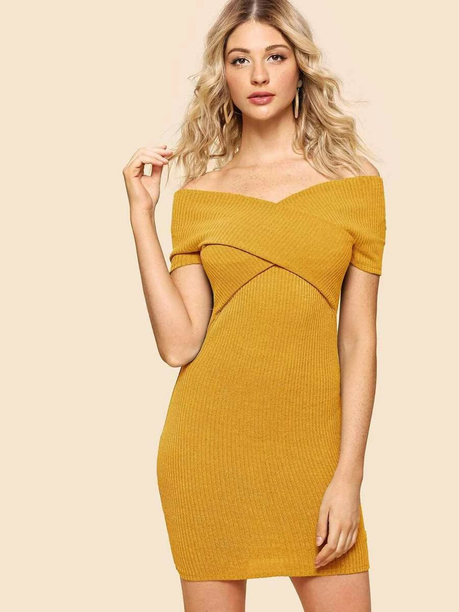 Cross Wrap Rib Knit Dress Periwinkley Shop