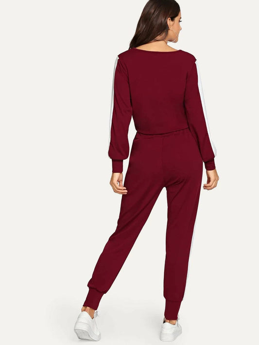 Contrast Panel Top With Drawstring Pants Periwinkley Shop