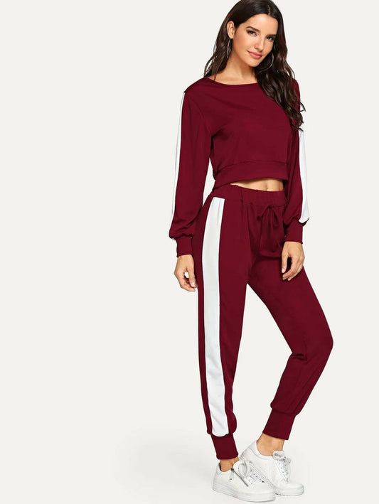 Contrast Panel Top With Drawstring Pants Periwinkley Shop