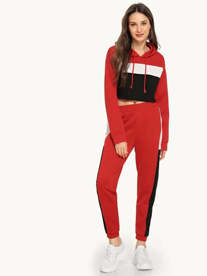 Colour Block Drawstring Top With Trousers Periwinkley Shop
