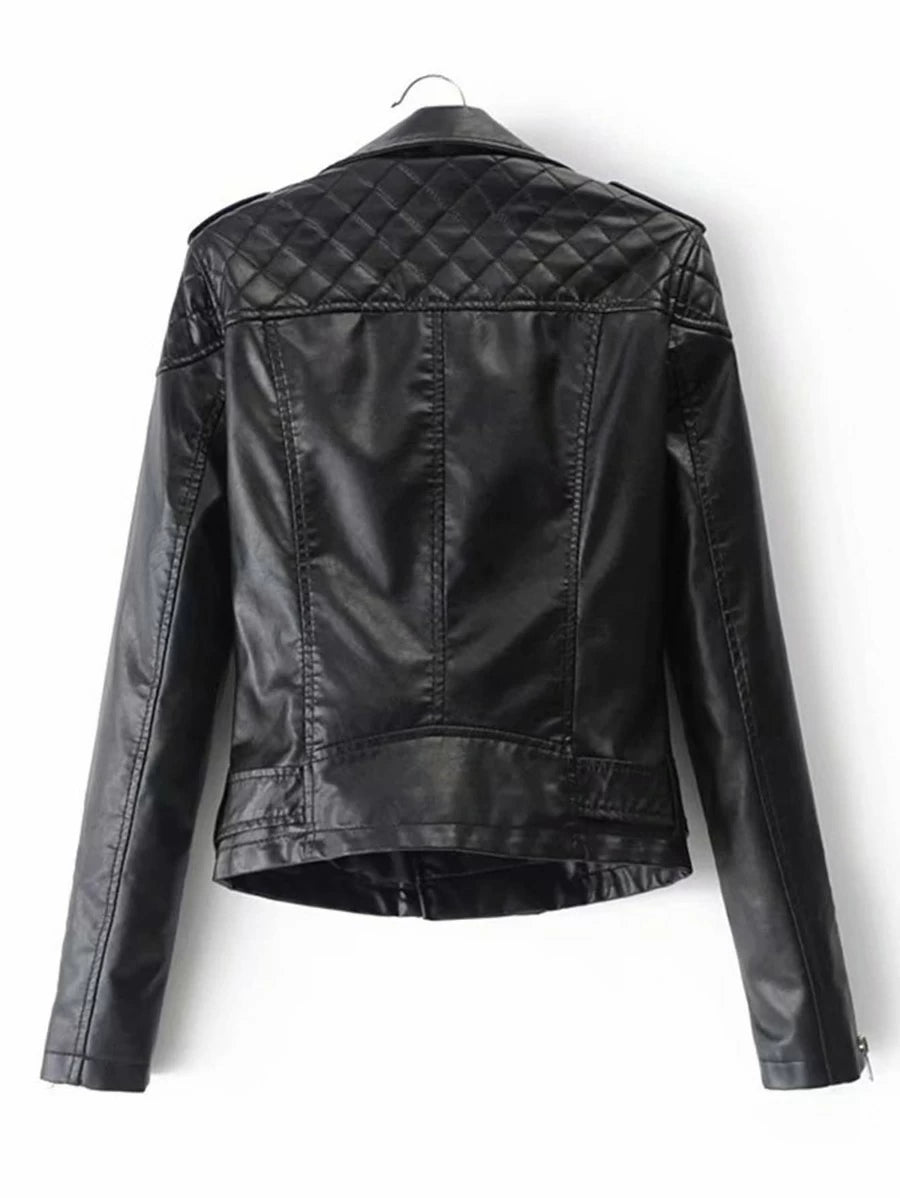 Faux Leather Belted Biker Jacket Periwinkley Shop