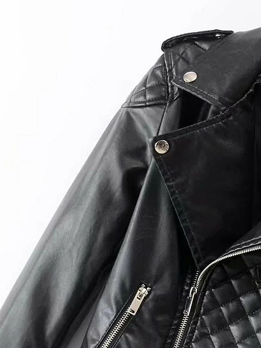 Faux Leather Belted Biker Jacket Periwinkley Shop