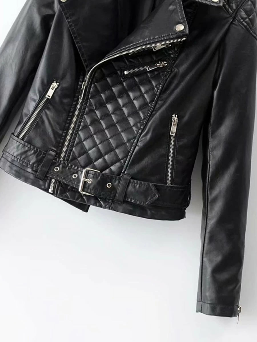 Faux Leather Belted Biker Jacket Periwinkley Shop