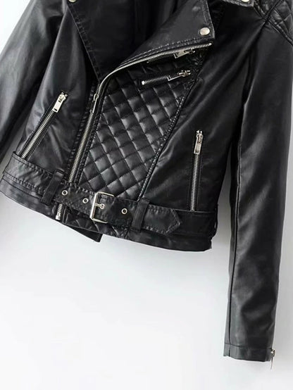 Faux Leather Belted Biker Jacket Periwinkley Shop