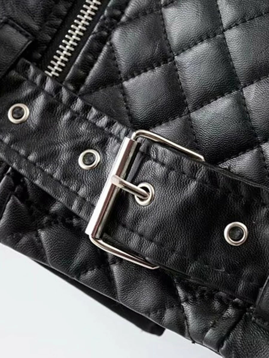 Faux Leather Belted Biker Jacket Periwinkley Shop