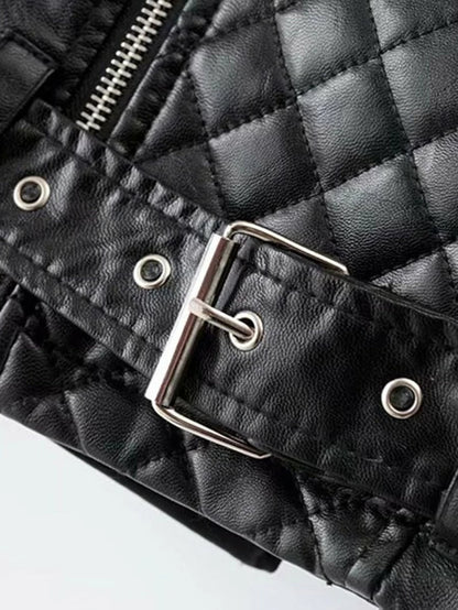 Faux Leather Belted Biker Jacket Periwinkley Shop