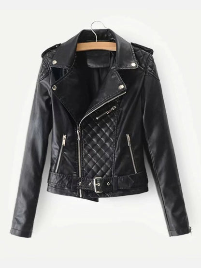 Faux Leather Belted Biker Jacket Periwinkley Shop