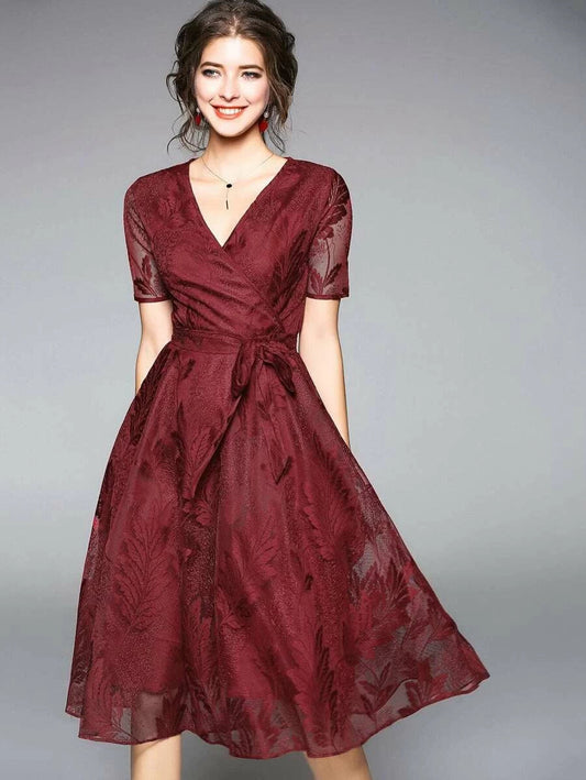 Leaf embroidered wrap dress Periwinkley Shop
