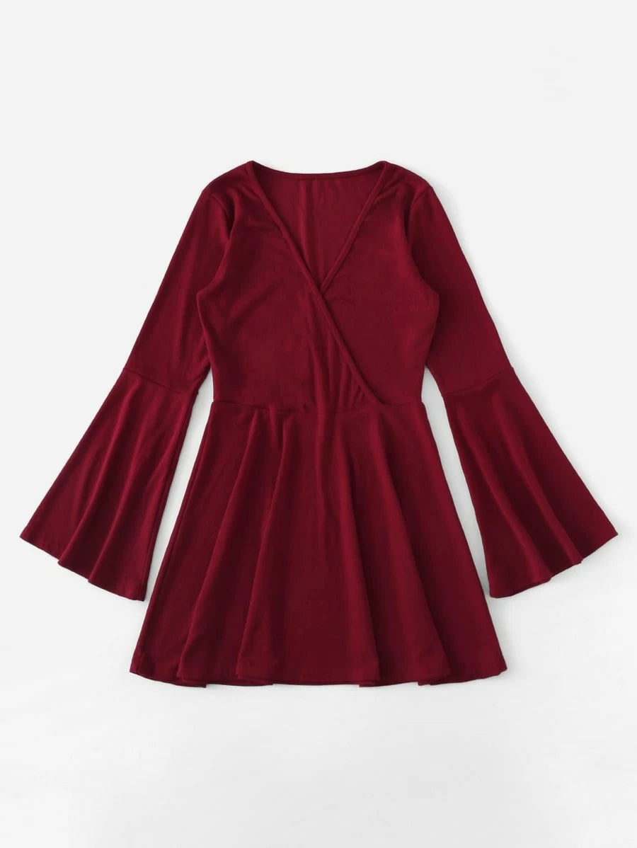 Surplice Wrap Bell Sleeve Dress Periwinkley Shop
