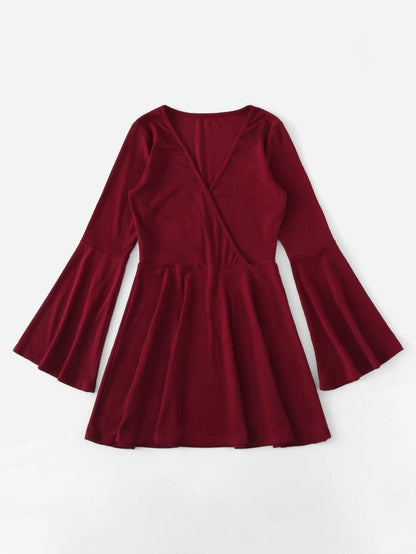Surplice Wrap Bell Sleeve Dress Periwinkley Shop