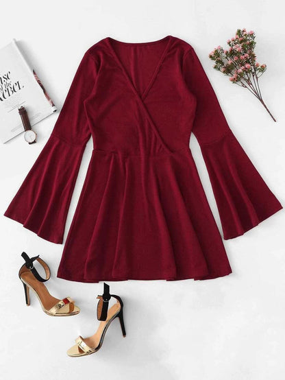 Surplice Wrap Bell Sleeve Dress Periwinkley Shop