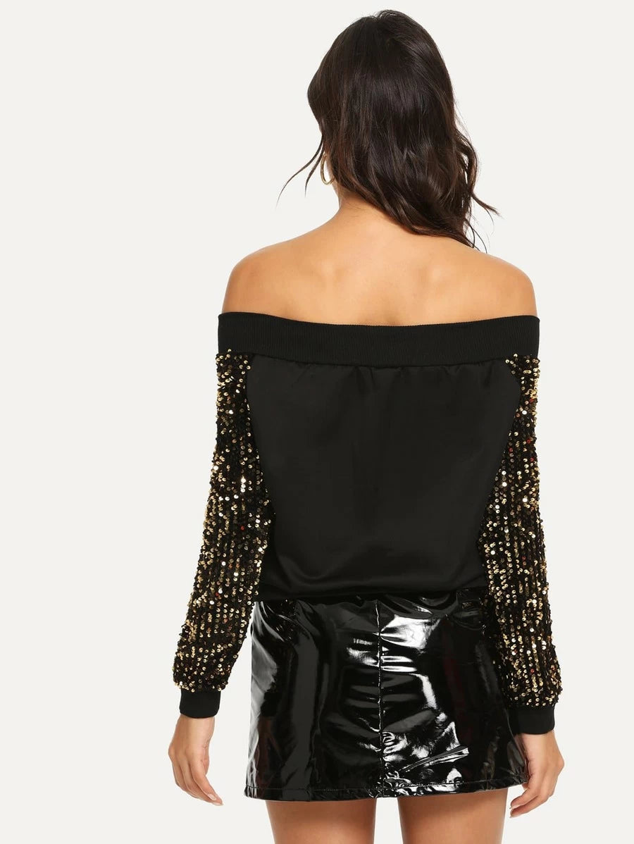 Off Shoulder Contrast Sequin Jacket Periwinkley Shop