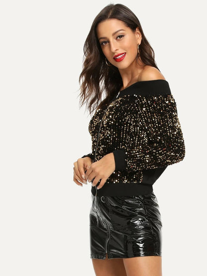 Off Shoulder Contrast Sequin Jacket Periwinkley Shop