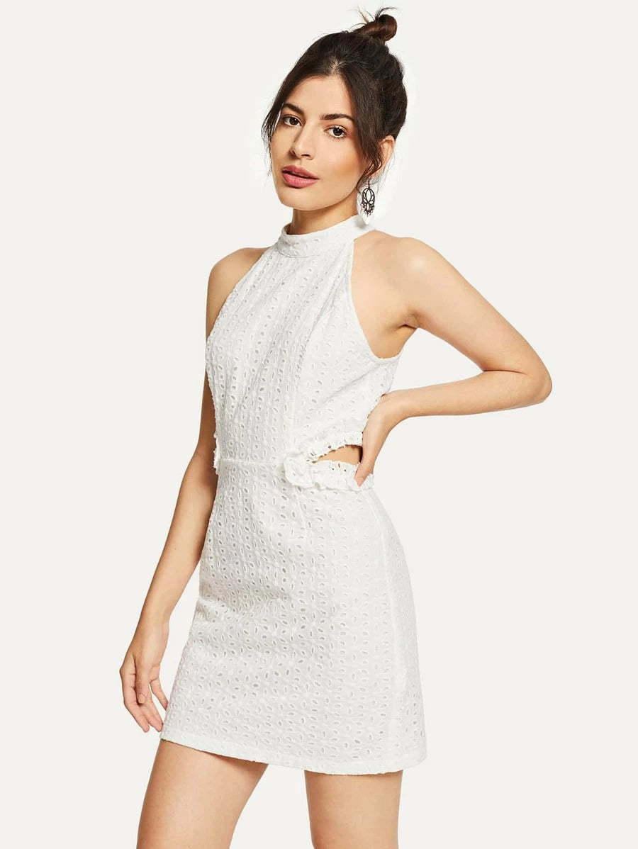Halterneck Eyelet Embroidered Dress Periwinkley Shop