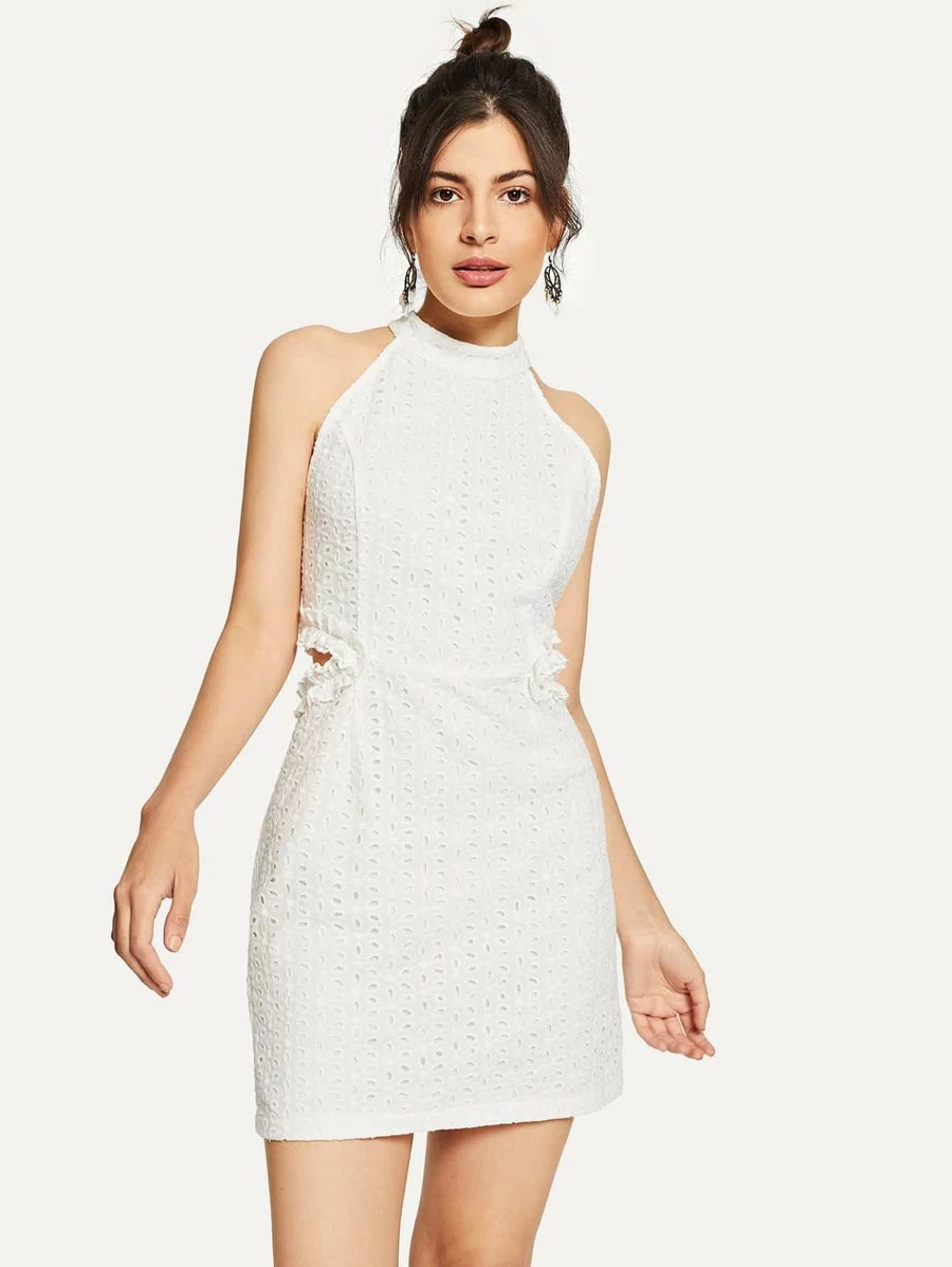 Halterneck Eyelet Embroidered Dress Periwinkley Shop