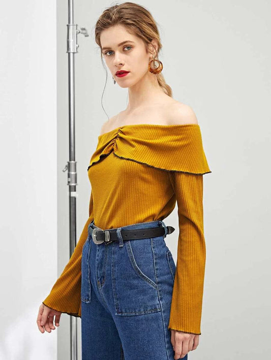 Ruffle Detail Solid Tee Periwinkley Shop