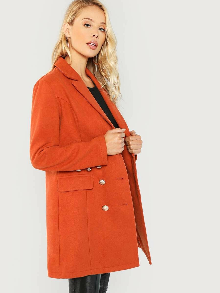 Double Breasted Notched Neck Solid Coat Periwinkley Shop