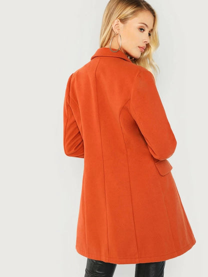 Double Breasted Notched Neck Solid Coat Periwinkley Shop