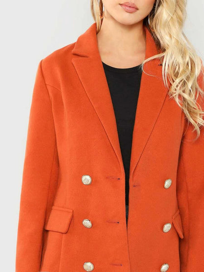 Double Breasted Notched Neck Solid Coat Periwinkley Shop