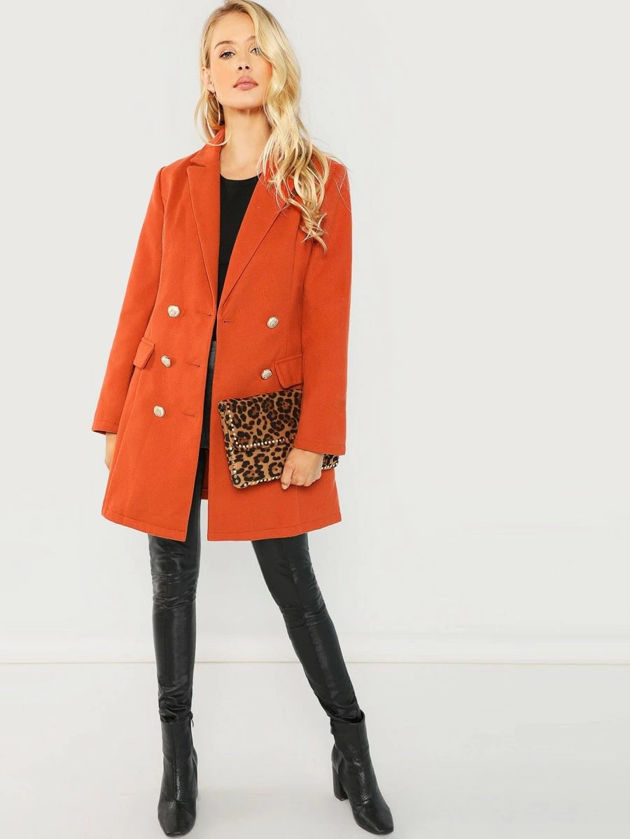 Double Breasted Notched Neck Solid Coat Periwinkley Shop