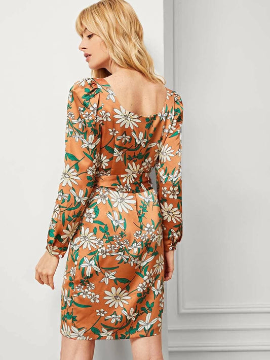 Floral Print Puff Sleeve Split Dress Periwinkley Shop