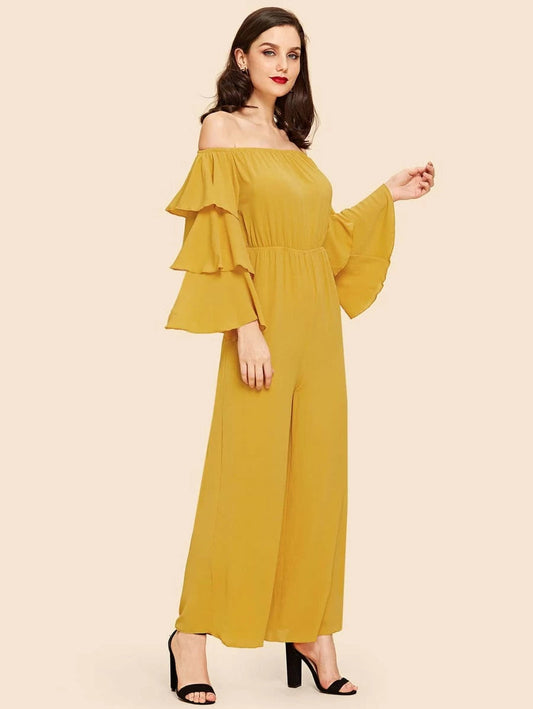 Layered Sleeve Off Shoulder Wide Leg Jumpsuit Periwinkley Shop