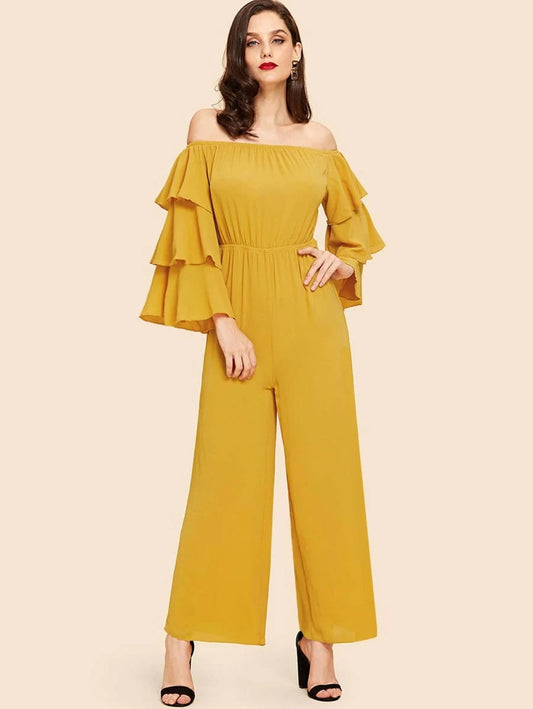 Layered Sleeve Off Shoulder Wide Leg Jumpsuit Periwinkley Shop
