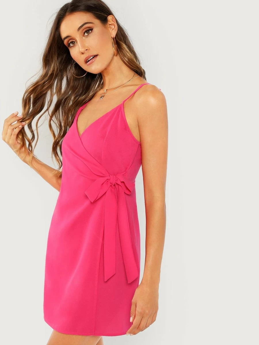 Neon Pink Knot Side Wrap Cami Dress Periwinkley Shop
