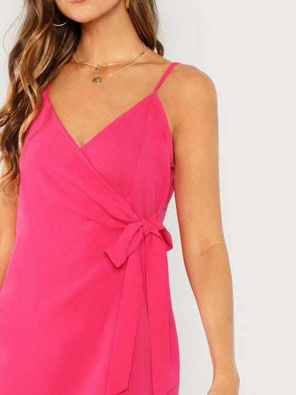 Neon Pink Knot Side Wrap Cami Dress Periwinkley Shop