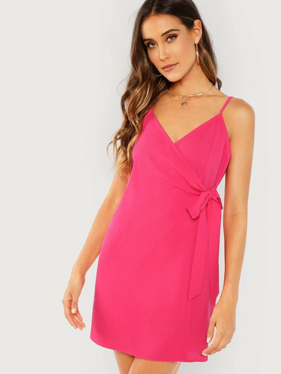 Neon Pink Knot Side Wrap Cami Dress Periwinkley Shop